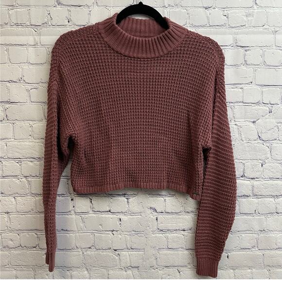 Hollister Mauve Pink Waffle Knit Mock Neck Cropped Sweater Small - Picture 1 of 5
